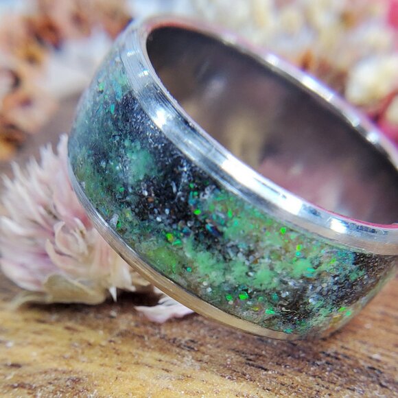 "Green Galaxy" with Campo del Cielo Meteorite Shavings & Green Opal - Picture 3 of 5